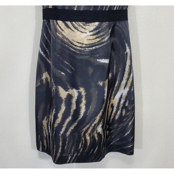 Tahari Dress 8 Black Gold Animal Print Sheath Cocktail Party Cap Sleeve Zip - Picture 3 of 14